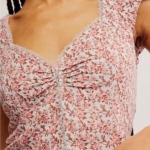 Free People Pink Floral Cropped Tank Top